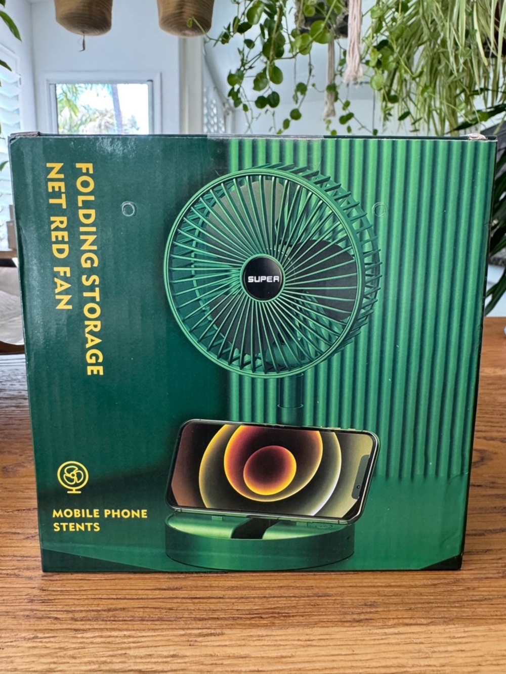 Green Folding Desk Fan with Phone Stand